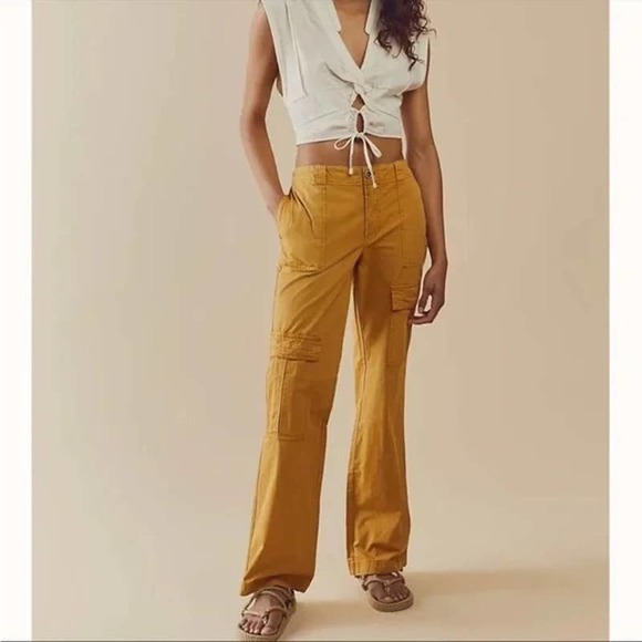 Free People Pants - NWT Free People the Thing is Low rise Utility pant size mustard/gold 14